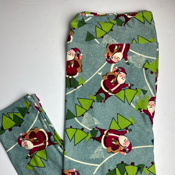 LuLaRoe TC2 Adult 18+ Holiday Leggings Santa Blue - Picture 4 of 8